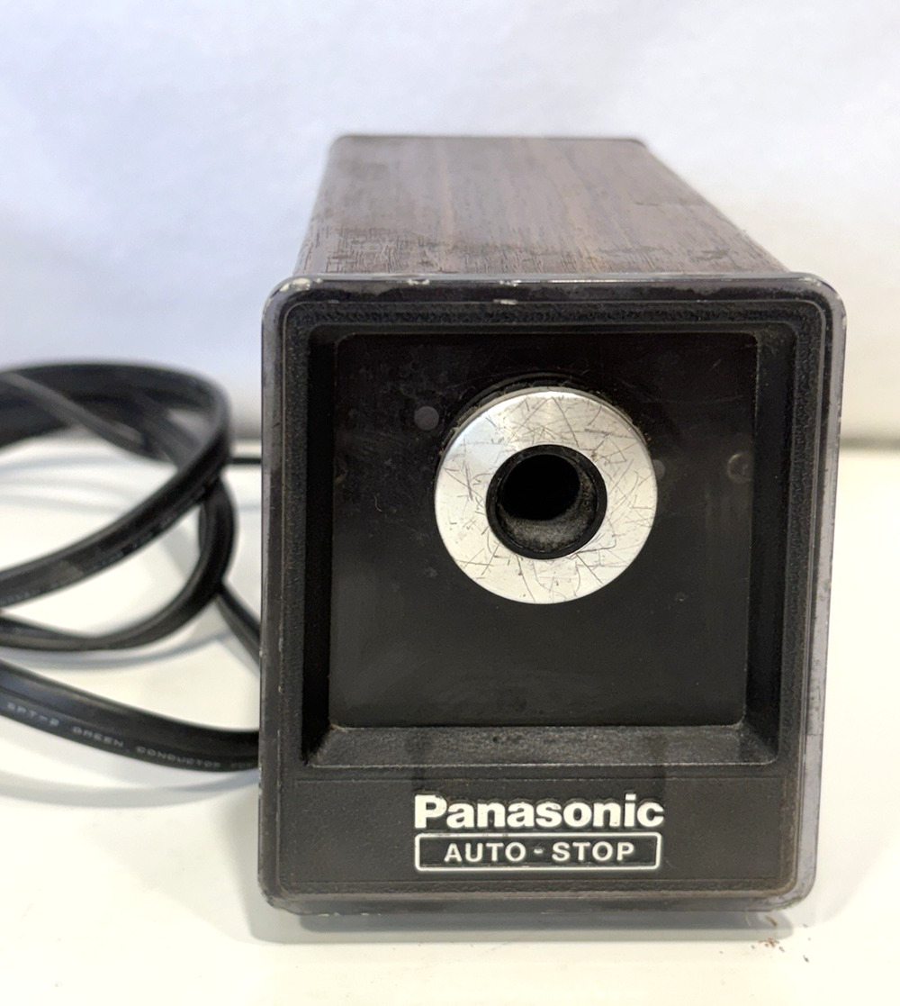 VTG Panasonic KP-77 Electric Pencil Sharpener Auto-Stop Woodgrain Made in Japan